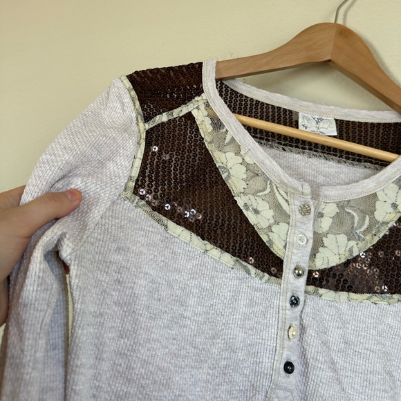 Free People Sequin Thermal Henley Top - Picture 5 of 8